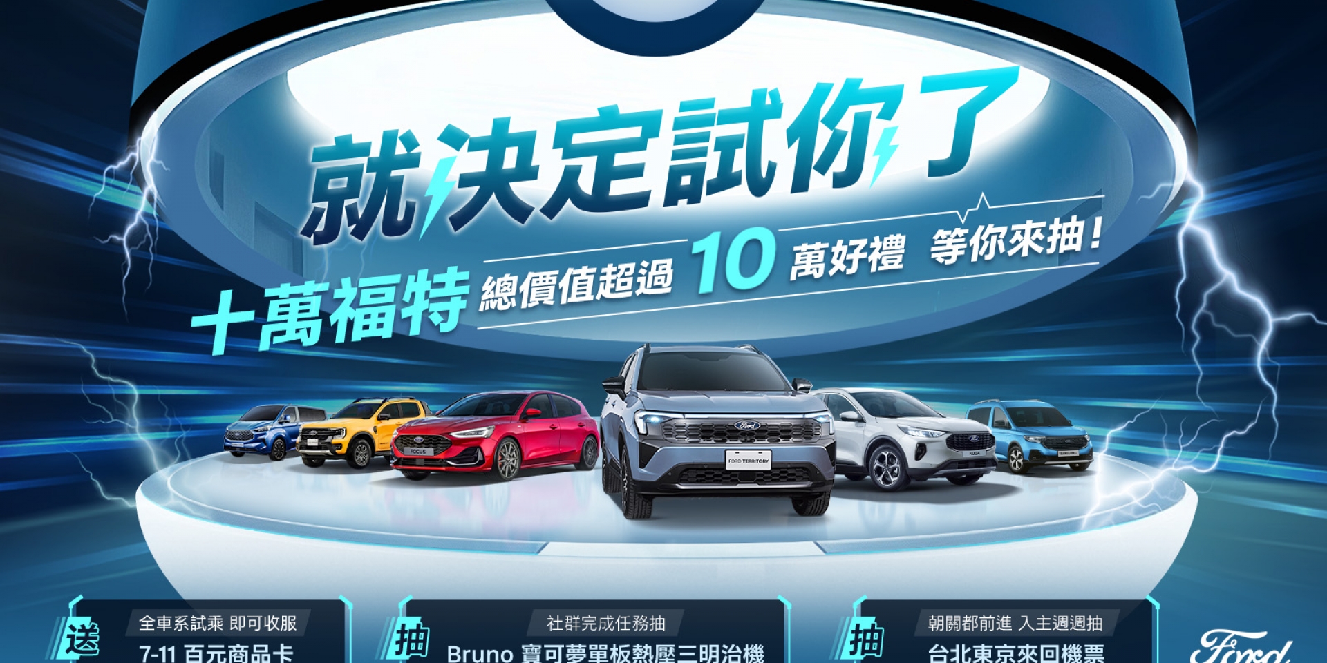 就決定「試」你了！入主 Ford 全車系享東京來回機票總價逾10萬好禮抽獎機會 試乘即享超商百元購物金 社群完成任務再抽寶可夢單板熱壓三明治機