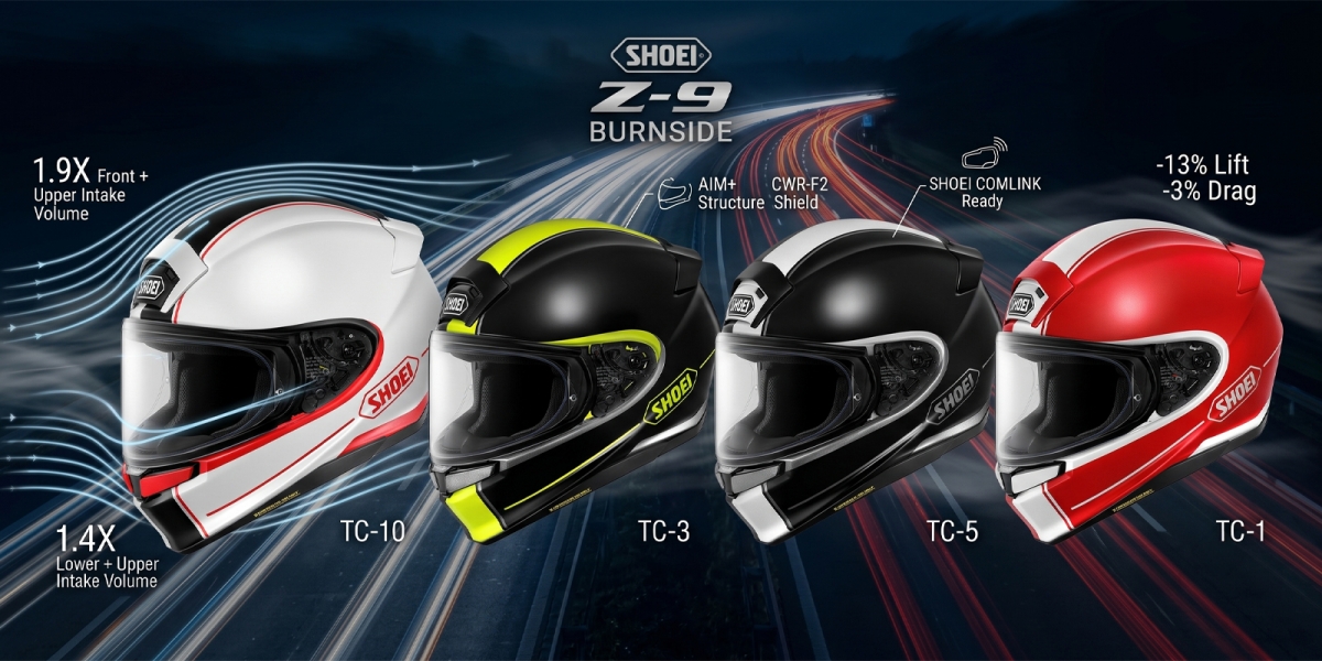 SHOEI Z-9首波彩繪「BURNSIDE」不對稱設計搶眼亮相！通風量暴增1.9倍、售價85,800日圓預計10月開賣
