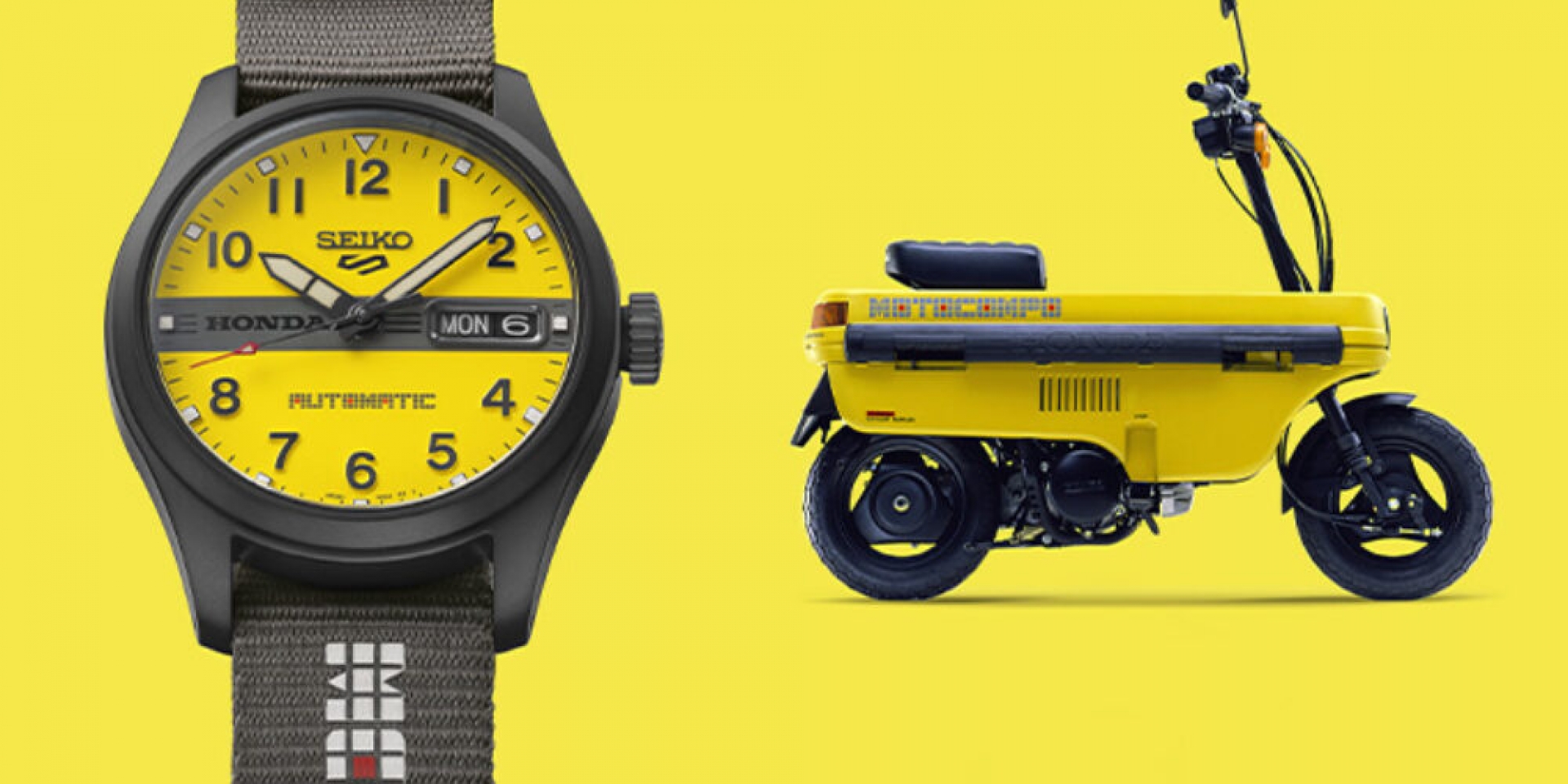 Seiko 把 Honda Motocompo 做成手錶，36.4mm 黃色錶盤藏滿折疊機車彩蛋