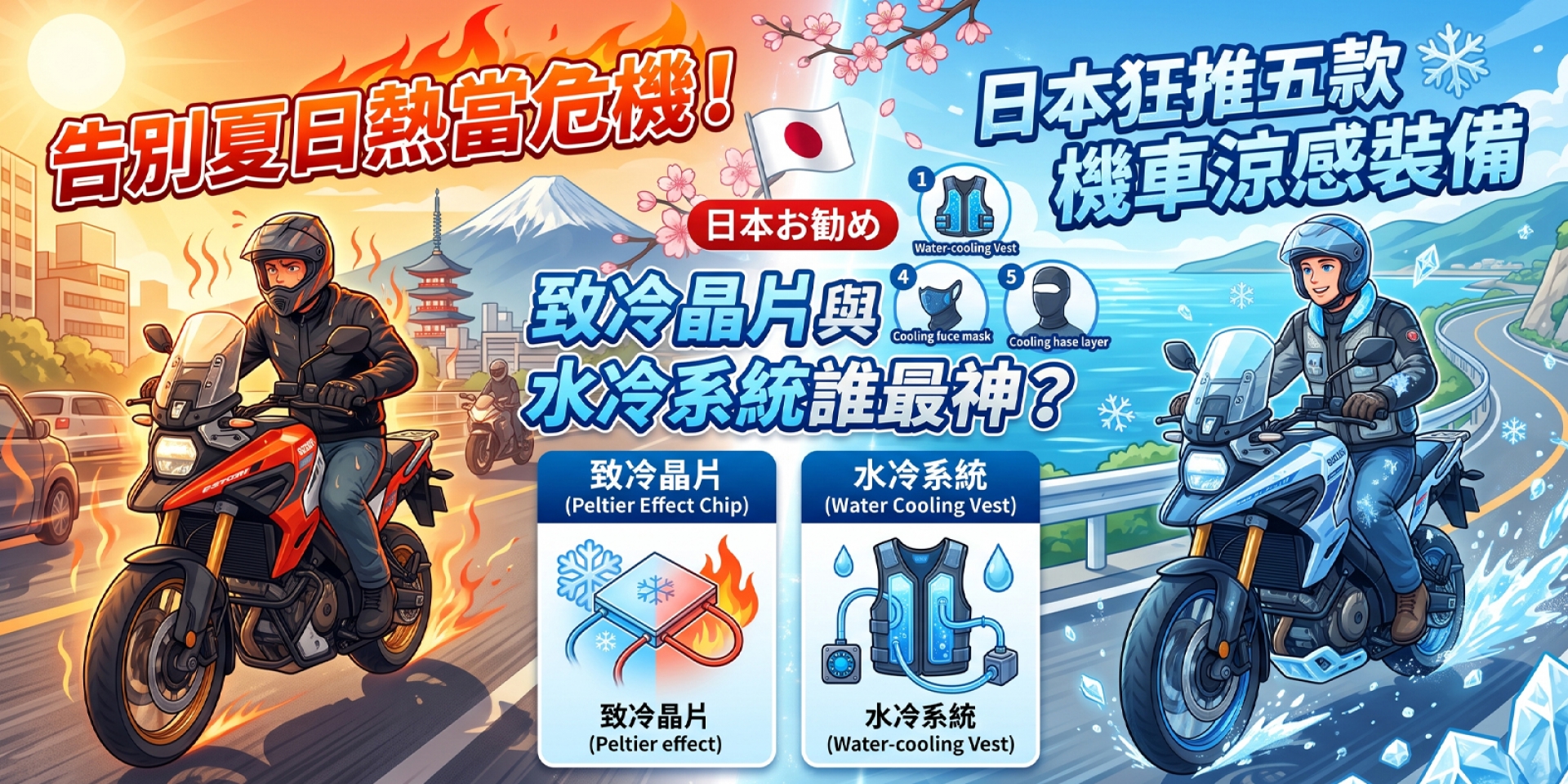 告別夏日熱當危機！日本狂推五款機車涼感裝備，致冷晶片與水冷系統誰最神？