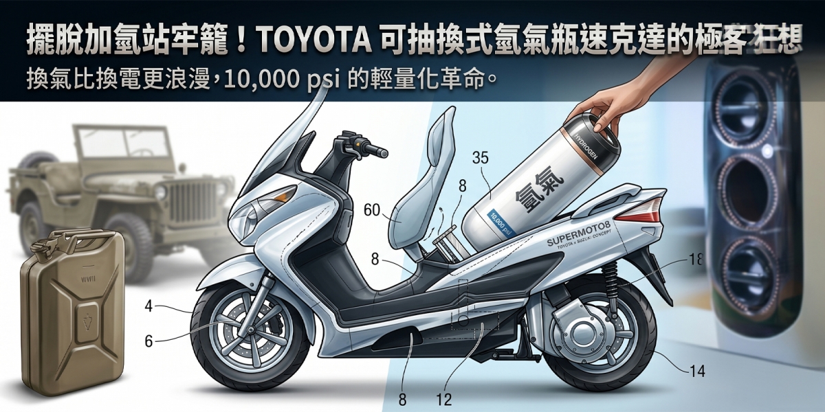 擺脫加氫站的空間牢籠！Toyota 專利揭露「可抽換式氫氣瓶」二輪速克達狂想