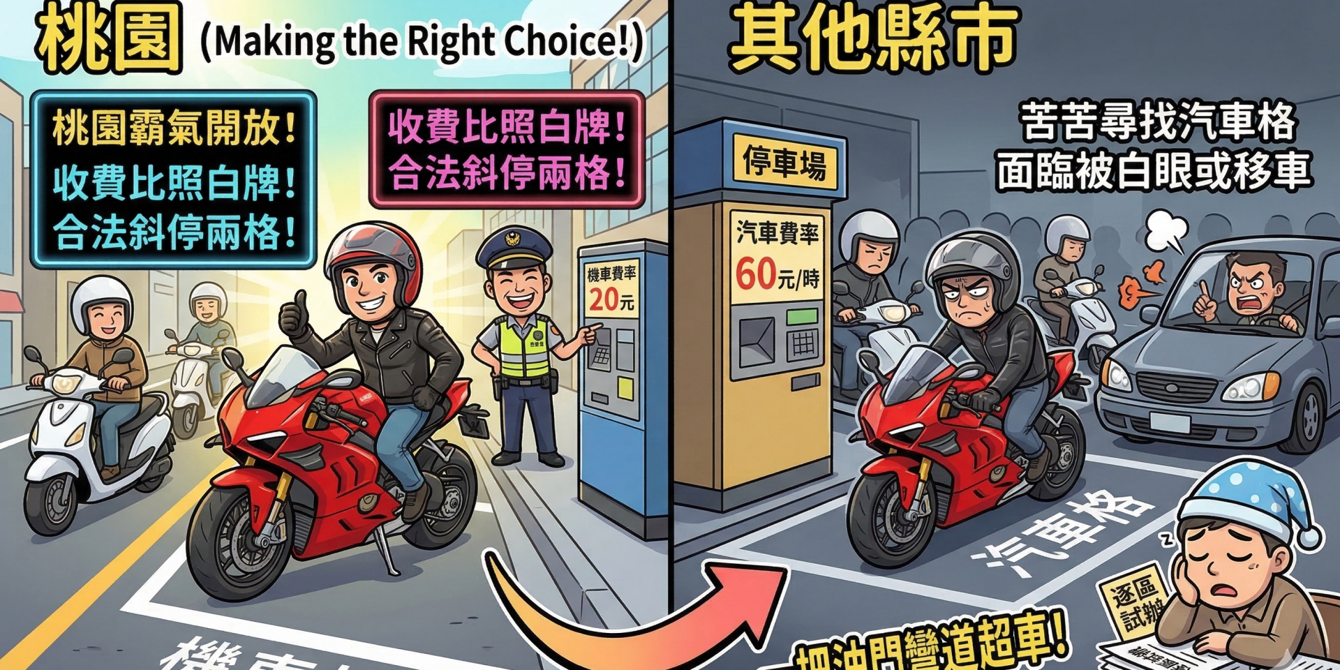 桃園市直接彎道超車！4/1 起全面開放重機停「路邊機車格」，其他縣市還在睡？