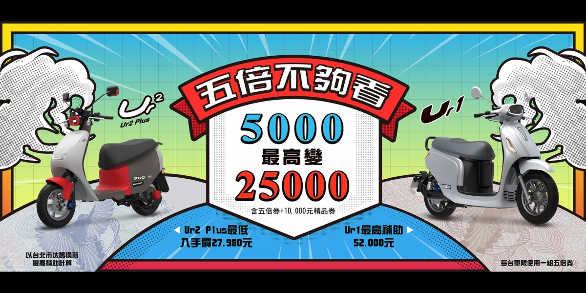 五倍不夠看!PGO推出電動車優惠,把五千變兩萬五。