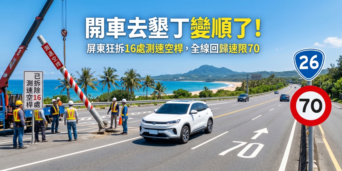 拆測速救墾丁？屏東狂拆 16 處測速空桿，速限回歸時速 70 公里，取締案量暴跌 60% ！