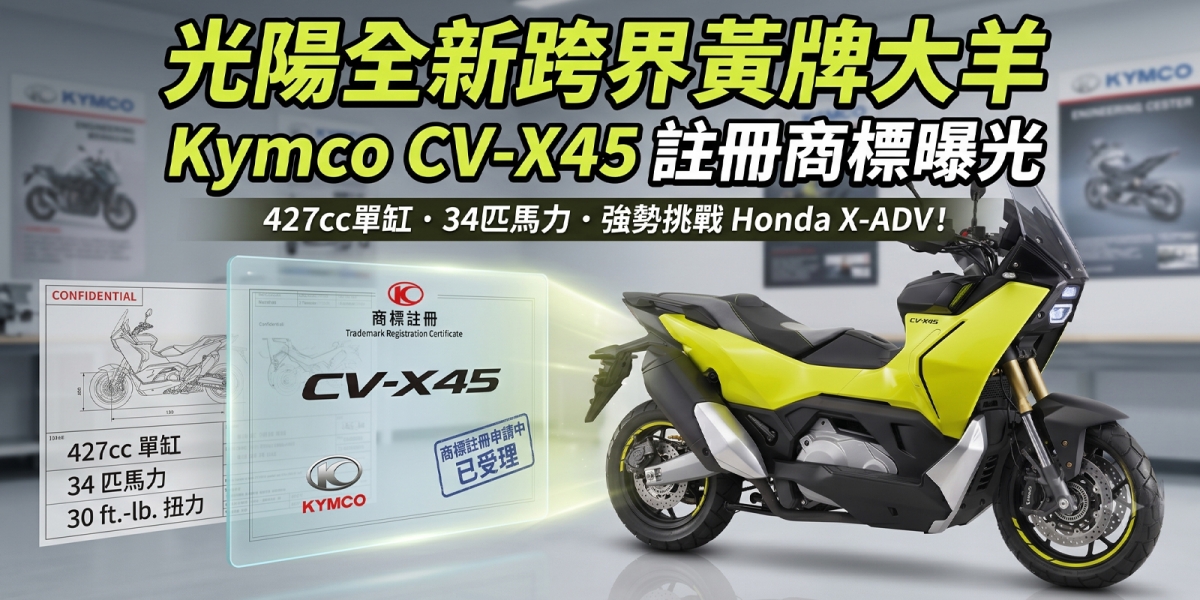 劍指 Honda X-ADV！光陽全新跨界黃牌大羊 Kymco CV-X45 註冊商標曝光，427cc 單缸榨出 34 匹馬力強勢來襲