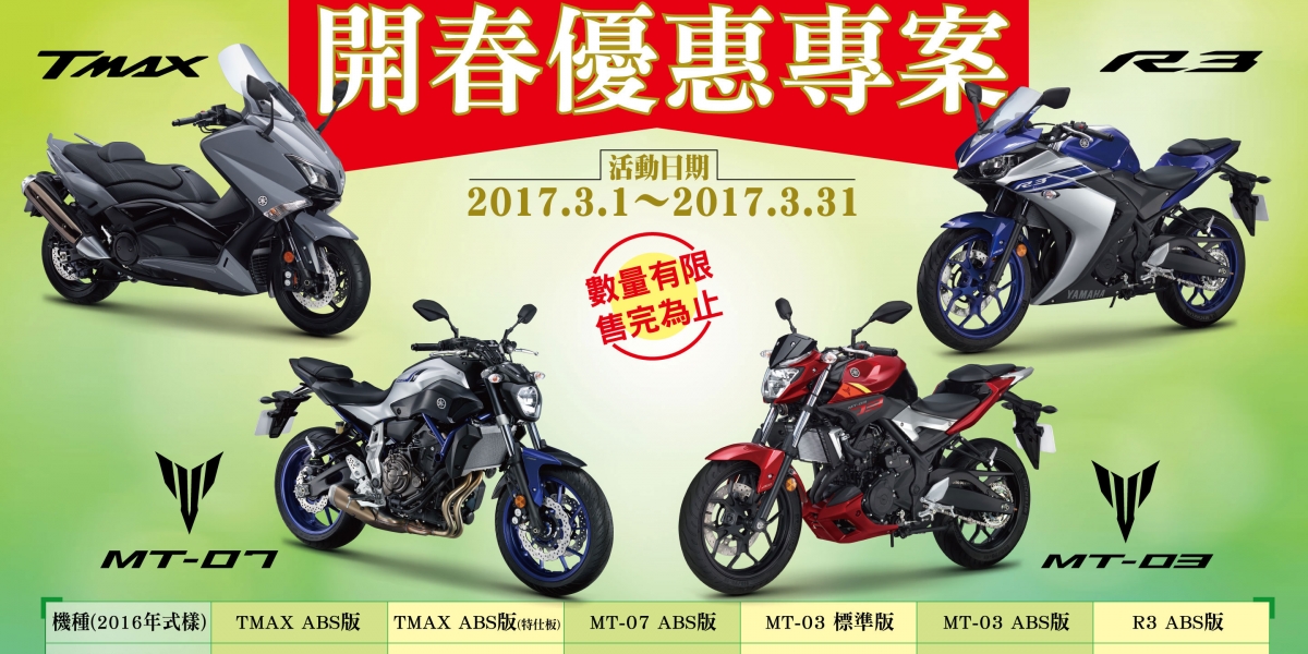 YAMAHA跨年度促銷限量優惠,MT07、TMAX降兩萬