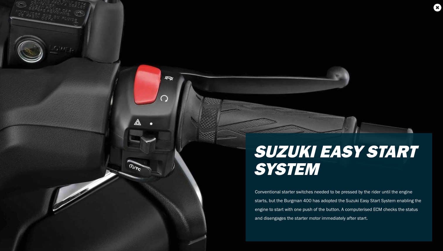 便利的一鍵啟動也導入BURGMAN 400 ABS