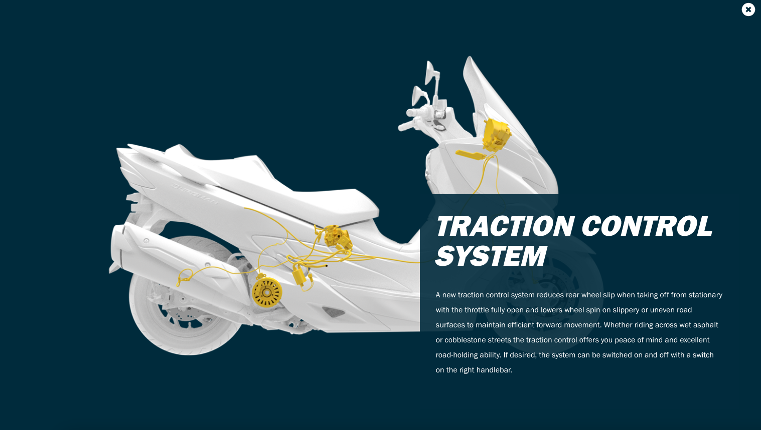BURGMAN 400 ABS改款重點之一就是循跡控制系統的導入