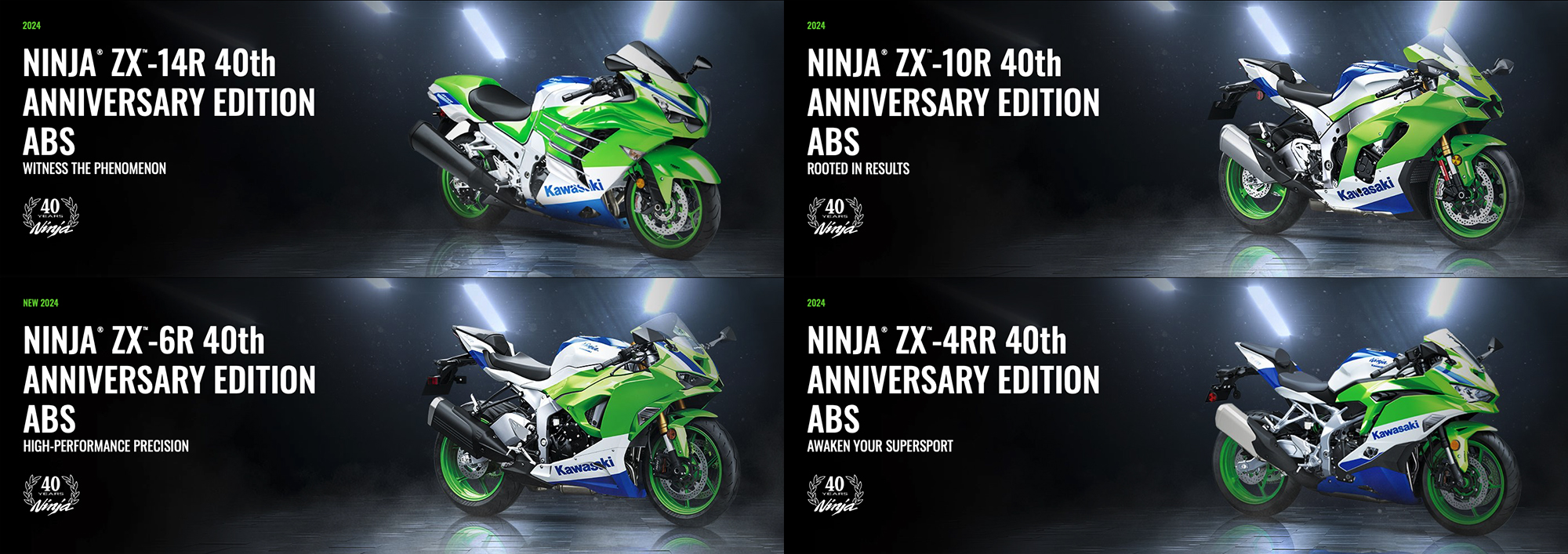 KAWASAKI推出ZX-14R、ZX-10R、ZX-6R和ZX-4RR四款車型的40週年紀念塗裝版本