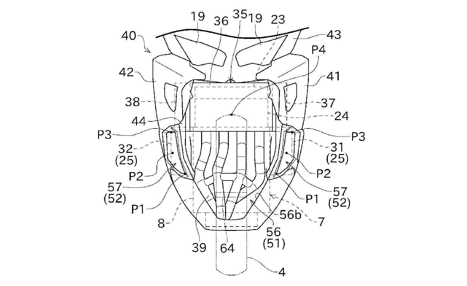 專利圖中更直接名言表示進氣冷卻設計是針對400c.c.高轉速四缸引擎設計