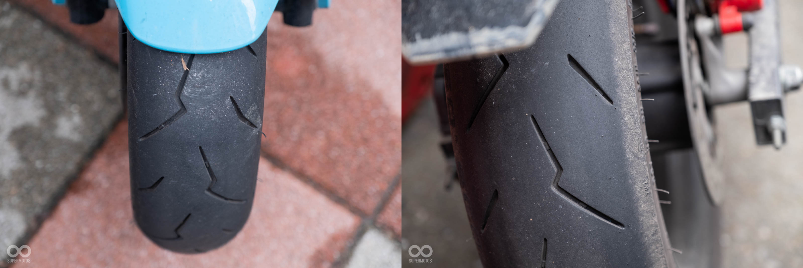 從輪胎外觀看來,幾乎看不出有明顯的磨耗造成胎型變化,甚至在兩側都還能看到胎毛