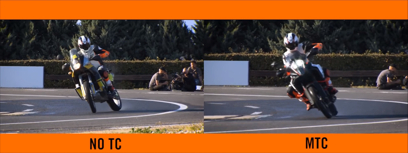 沒有循跡系統的車在濕滑的路面上過彎後輪大幅度的往外甩,若後輪持續打滑便可能發生lowside摔車,但若貿然收油後輪瞬間咬回抓地力時,極大的回彈力道亦可能把駕駛甩上半空中變成Highside,若有循跡控制的保護便能減少類似情形的發生