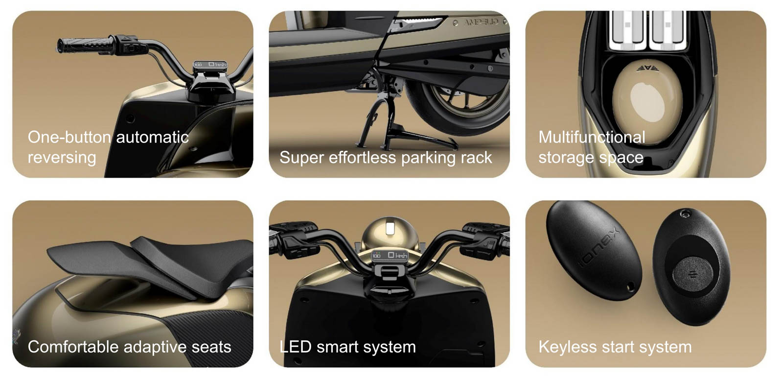 Ampelio車廂能放一頂3/4安全帽,並採用跟Ionex相同的KEYLESS系統