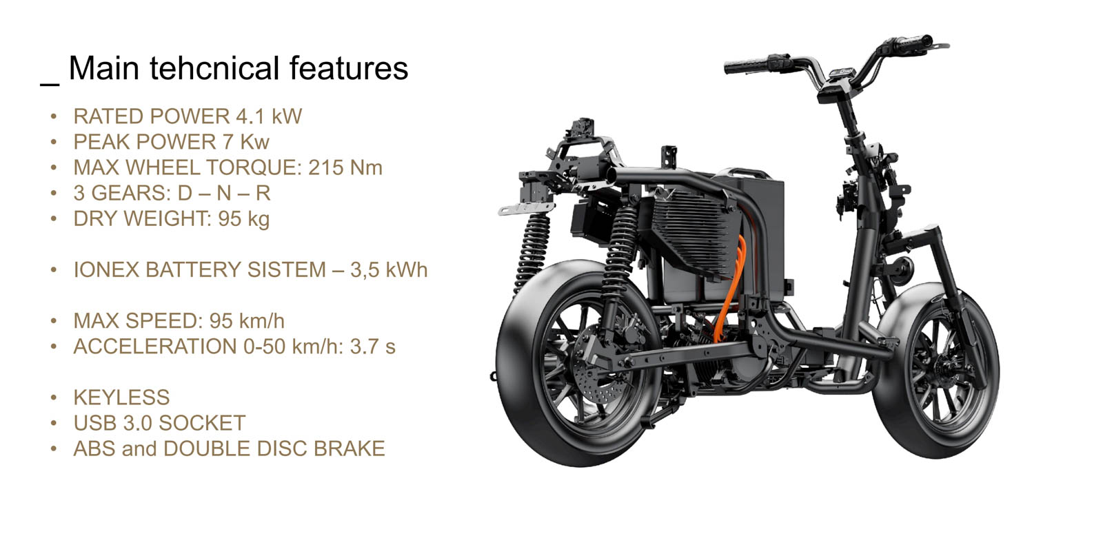 動力系統採用KYMCO Ionex的S7車系,搭載兩顆換電電池,車重121公斤