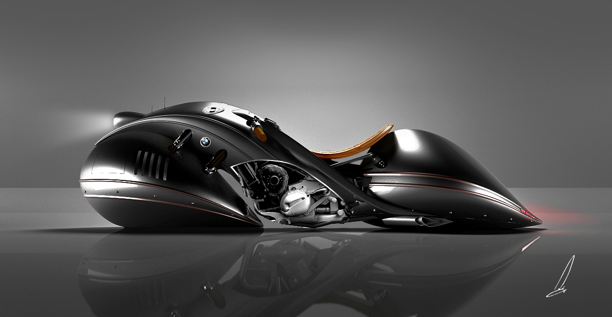 這輛BMW Orion Streamliner concept的引擎保有BMW經典的水平對臥雙缸配置,車尾後方則有排氣管