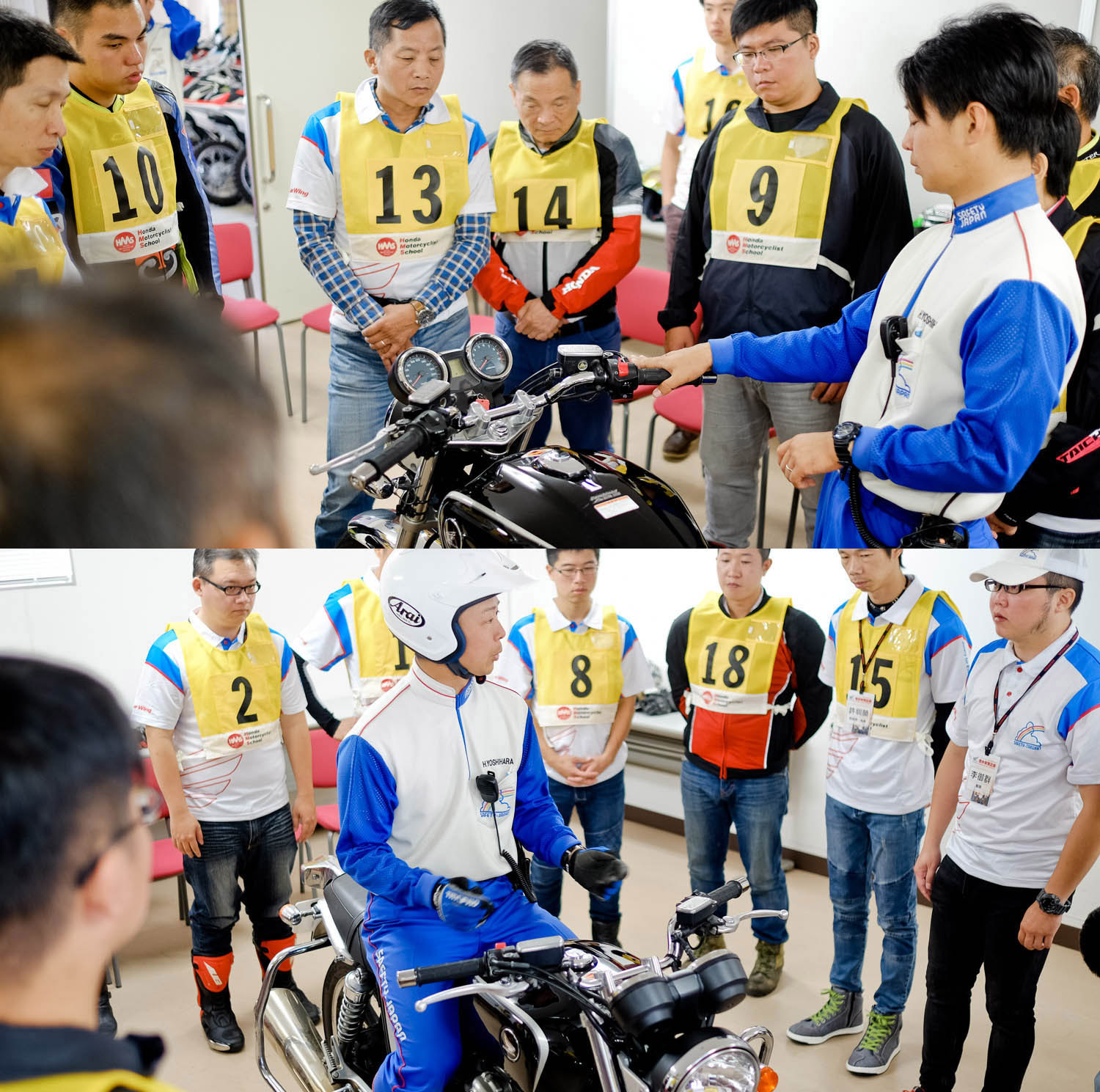 車輛點檢的目的在於每次使用前先觀察車輛狀況,避免中途發生意外,教練同時教導何謂正確坐姿,這點非常容易被忽略