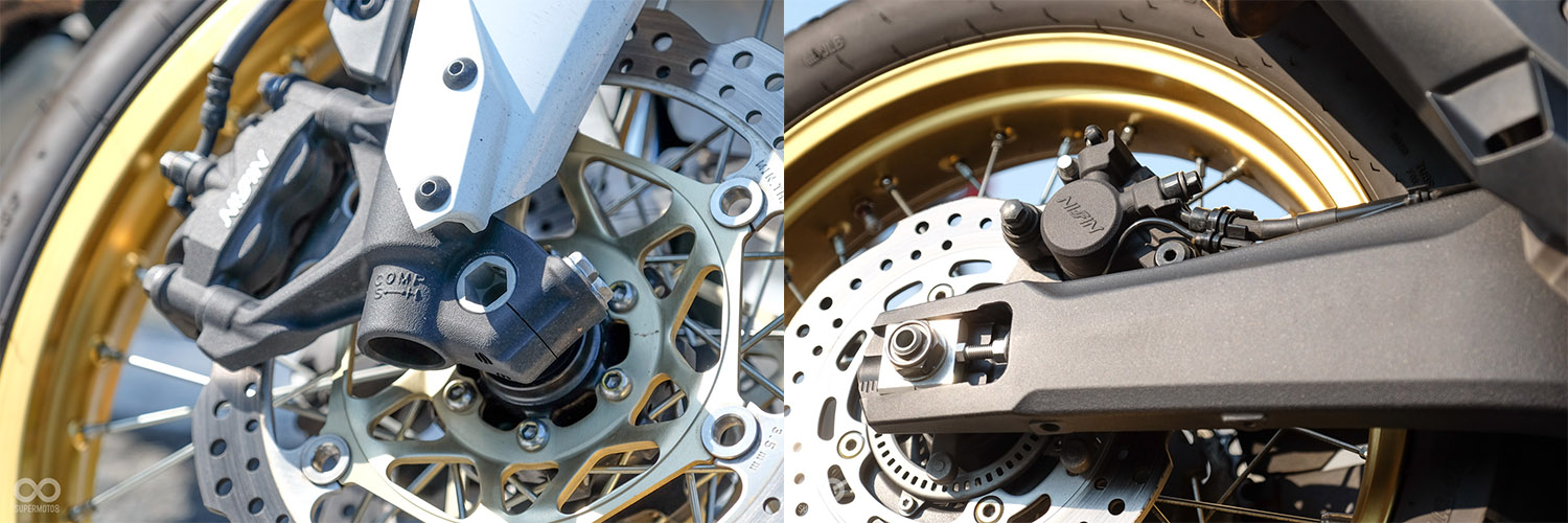 前後制動均為NISSIN製品，採用前雙碟後單碟的配置