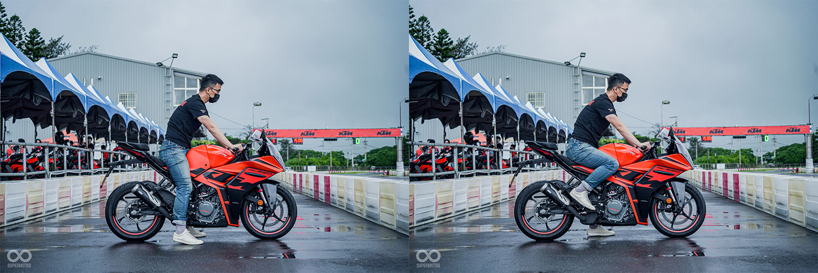 RC390的824MM座高，身高180公分，腳跟微微離地