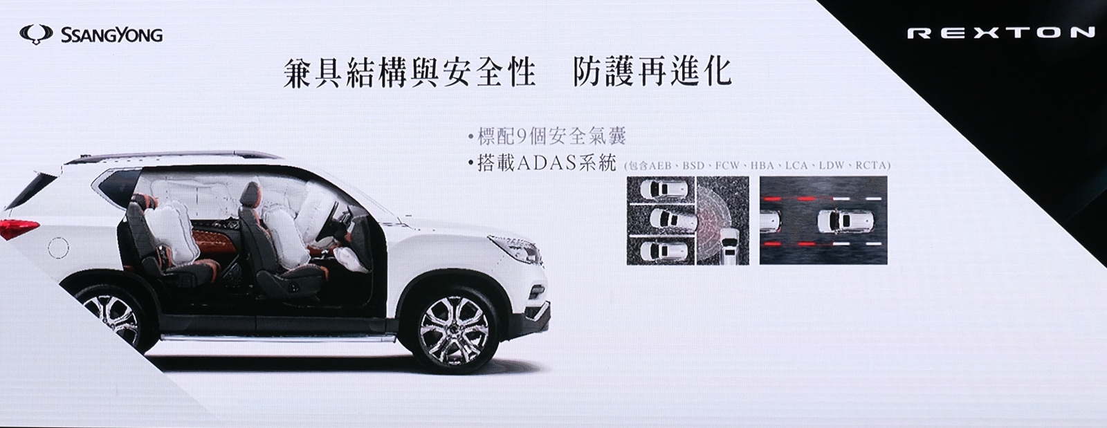 Rexton在安全配備方面也不落人後，搭載了全方位ADAS主動安全防護系統