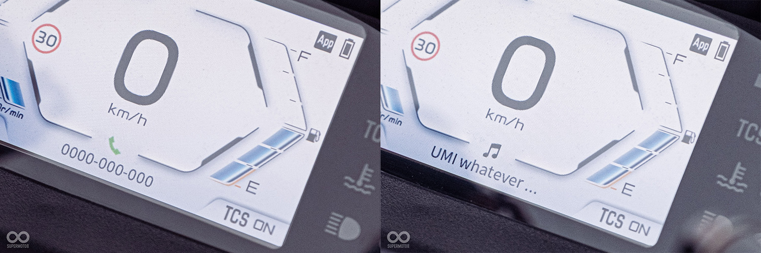 儀表中央底會顯示來電號碼、播放音樂等資訊