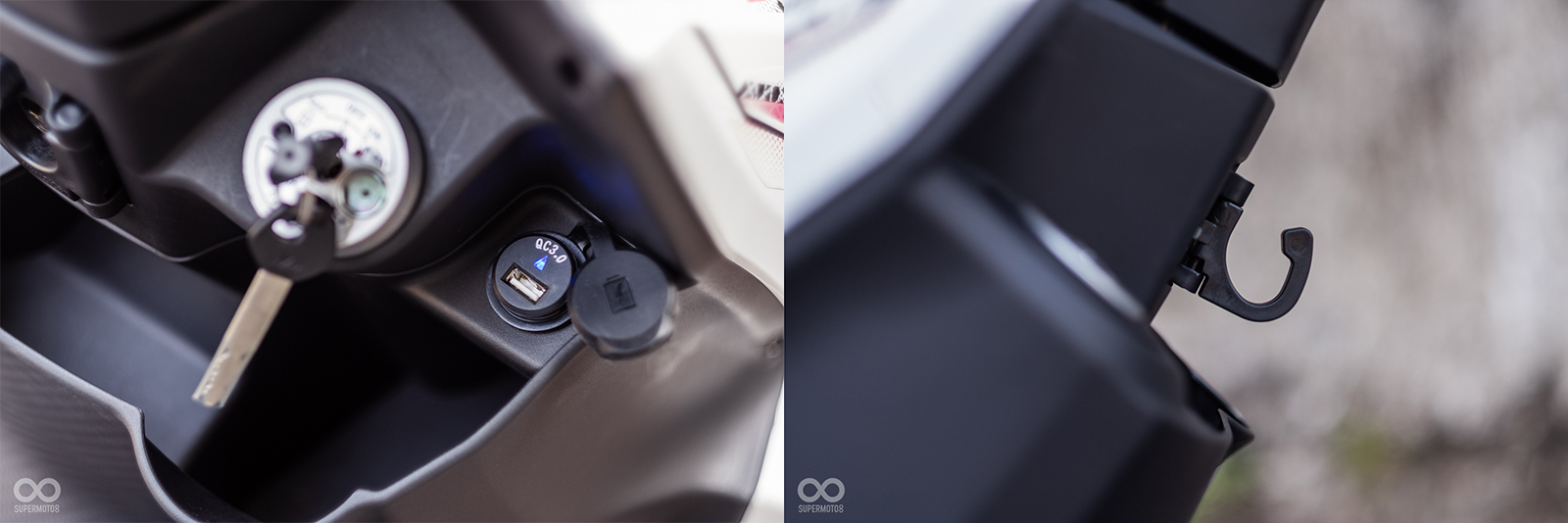 USB充電插孔升級為QC3.0規格;龍頭下方有隱藏式掛勾,但沒有防脫勾設計稍嫌可惜