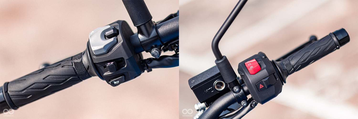 右手開關有啟動和雙簧燈開關、左手開關則有儀表控制按鈕、方向燈和喇叭