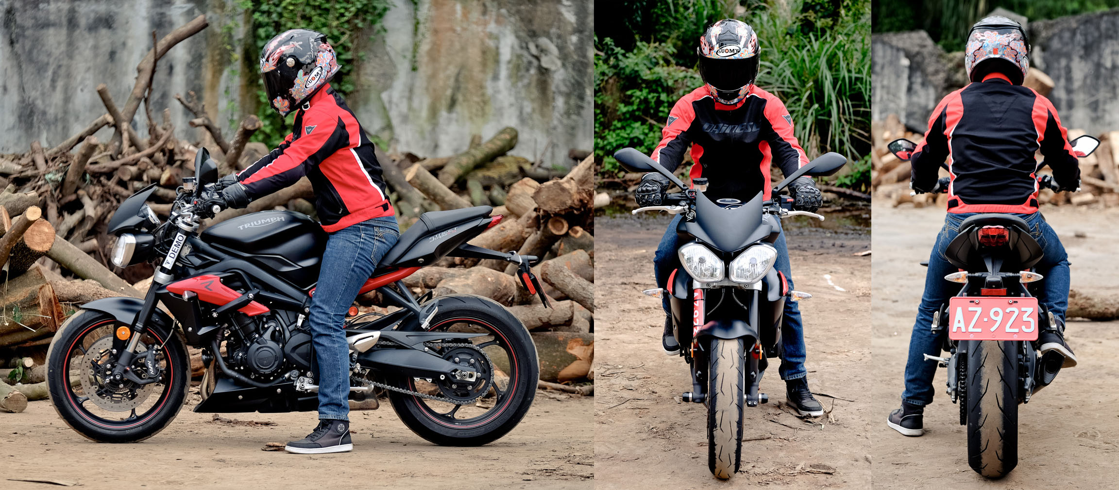 騎士身高176cm 跨座Street Triple 675 R可雙腳完全著地,非常輕鬆