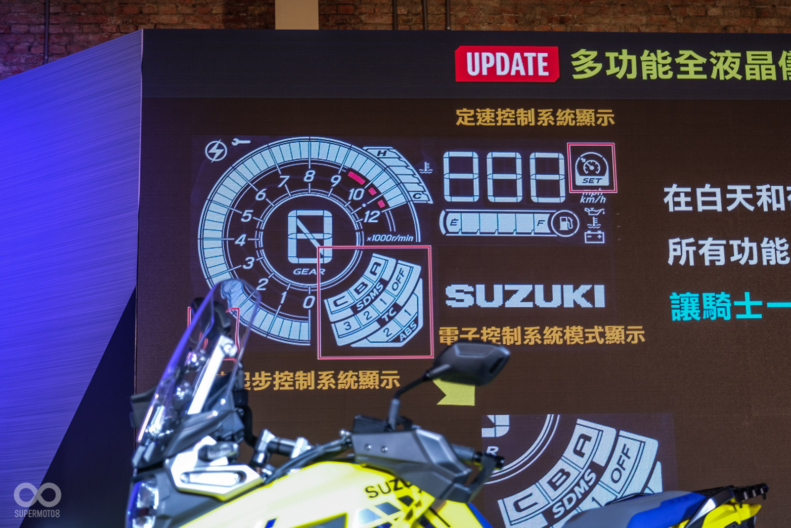 V-Strom 1050XT採用和GSX-R1000R相同等級的多功能單色液晶儀表