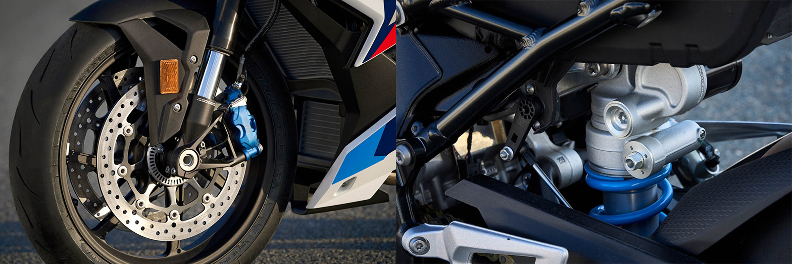 煞車使用自家M Brake卡鉗，藍色塗裝看起來很戰鬥；前後懸吊採用手動全可調式設計
