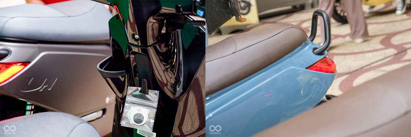 前面板內側也有方便的掛勾以及飲料架設計；車側尾部則有「Ur1」的浮刻車名