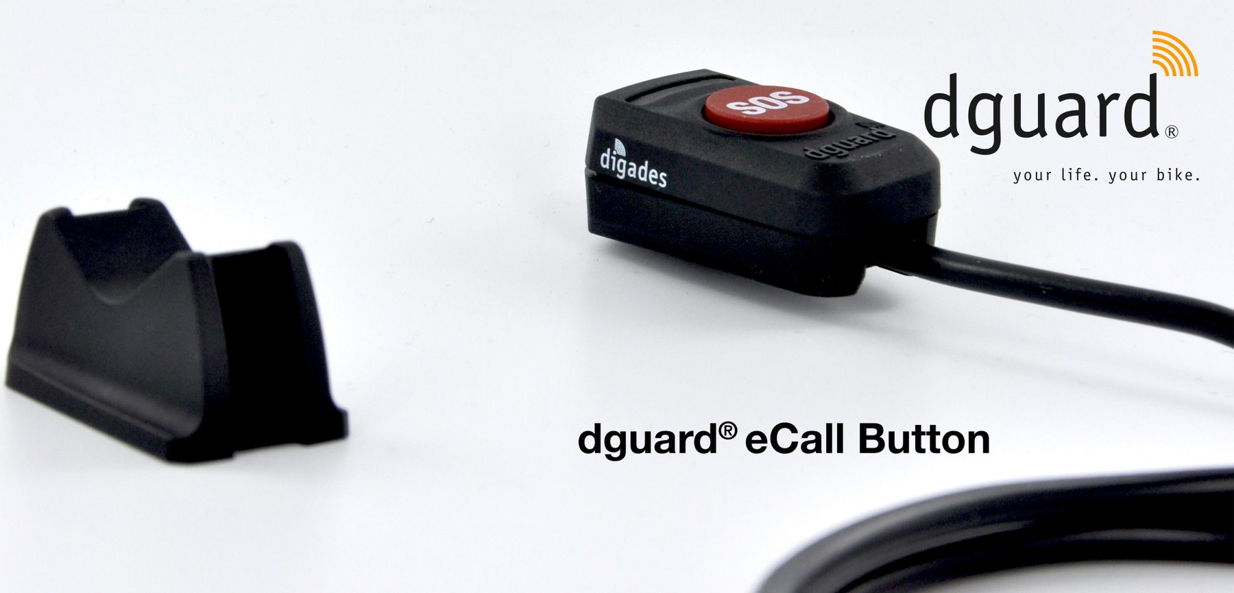 dguard 主要有三個硬體零件: 感應器，模組，還有安裝在把手上的緊急按鈕