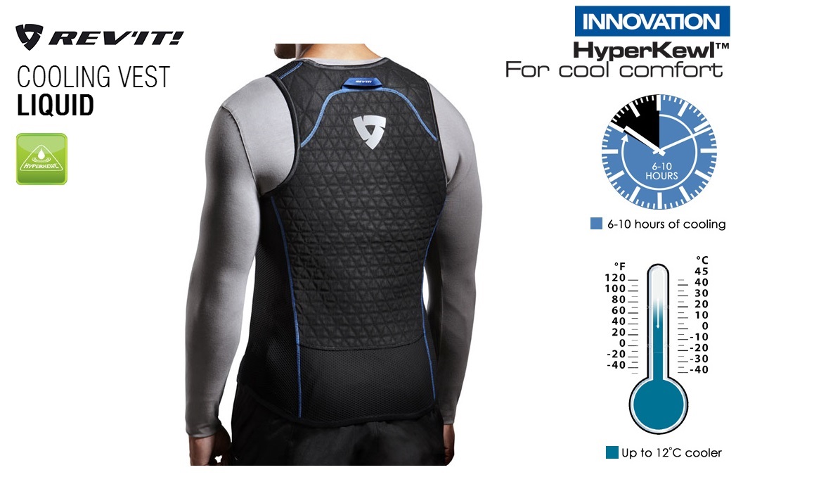 如果半路發現背心已經完全乾燥,你可以隨時脫下再次浸泡,以同樣方式補充水分後再穿上。REV'IT 宣稱每次使用的冷卻時效約為6-10小時,但這會因各地的氣候和濕度而異