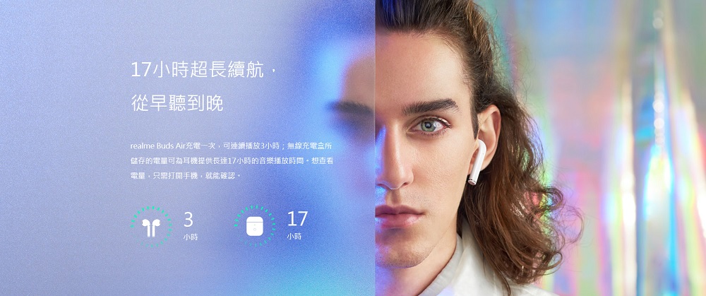 Realme Buds Air耳機本體充滿電擁有3小時續航力,加上充電盒則能提供20個小時的續航力