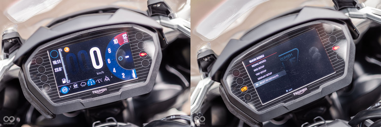 TIGER 1200 XRt身為頂級的Adventure車型,騎乘模式就配備有五種預設模式,另外還有自訂模式提供騎士還能針對自己的喜好進行設定