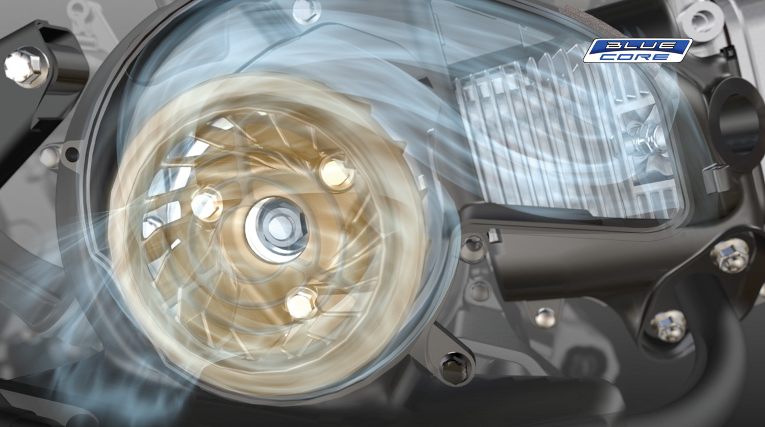 高冷卻性能：採用YAMAHA大型重機才有的高矽鋁合金汽缸、輕量化高強度鍛造式活塞，優化散熱鰭片與散熱風罩設計，提升引擎冷確性與耐久性。