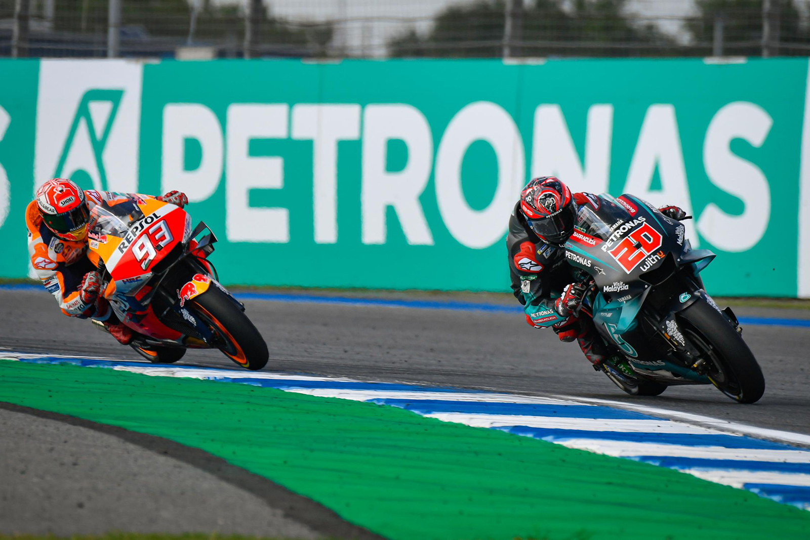 Quartararo的YZR-M1在終點前的第三第四區段有著更好的彎速優勢，讓Marquez的反攻更為艱難