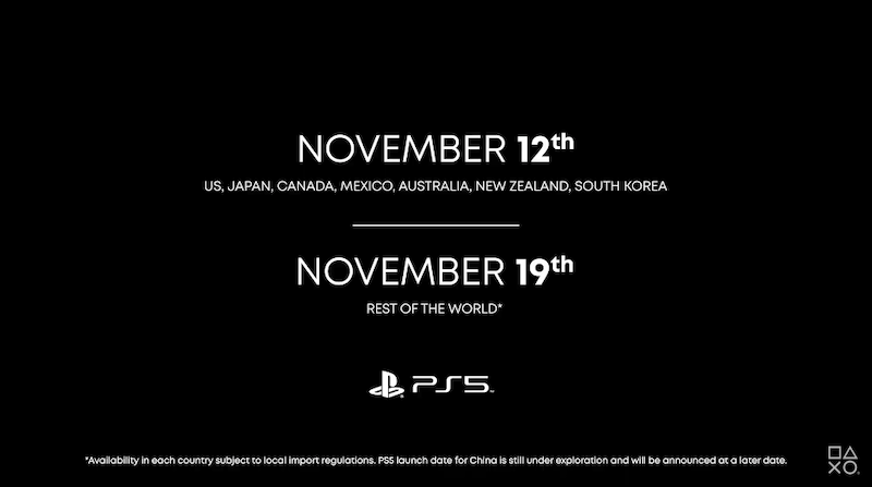 PS5將在11月12日於七個國家搶先上市,19日於其他地區發表