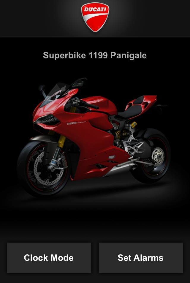 看到帥氣的 Ducati 1199Panigale之後，就可以選擇你要的時鐘模式跟設定鬧鐘了