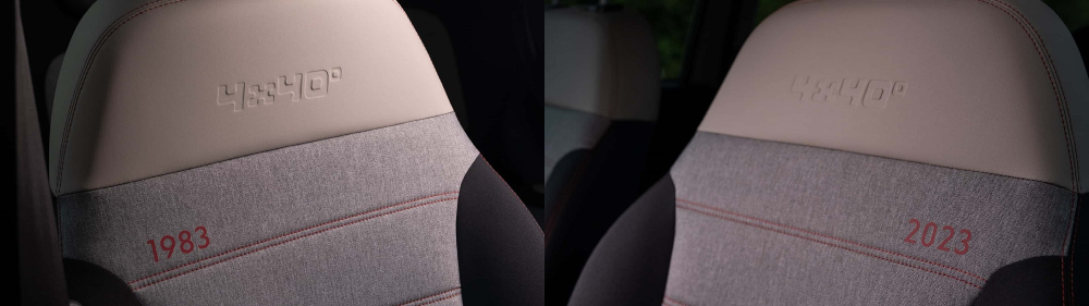 前座的駕駛與副駕駛椅面上分別有著1983、2023的字樣，有種歷史演進的象徵