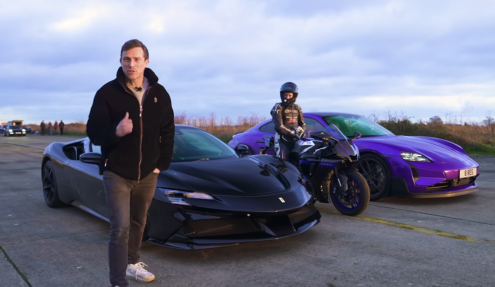 最近國外YouTuber「carwow」上傳了一隻Yamaha R1M、Porsche Taycan Turbo GT、Ferrari SF90的直線加速競賽