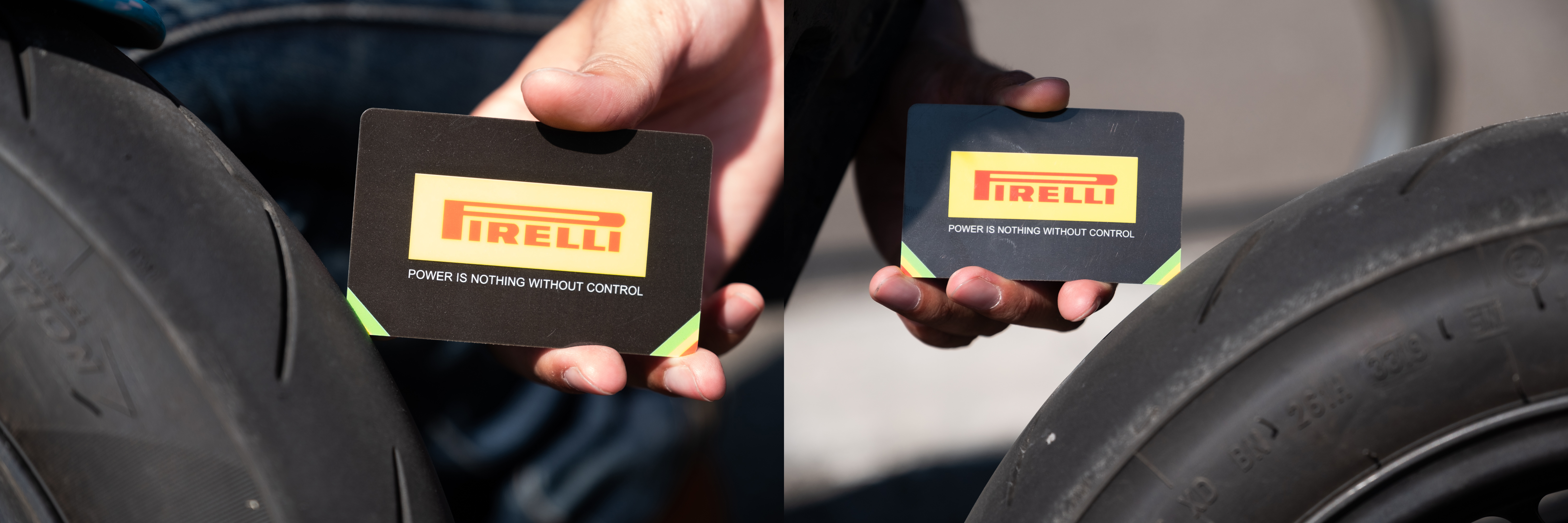 磨耗較輕的前輪已經露出一小部分的黃色警告區域;後輪則是明顯露出較多的黃色警告區塊