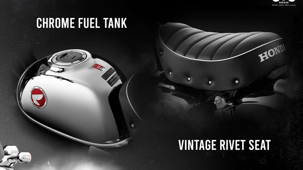 整輛車採用白色的底色之外,也用上了黑色皮革坐墊以及鍍鉻的油箱