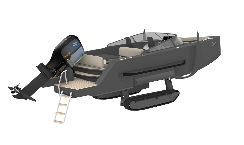 為了能夠在海陸行駛,快艇登陸時會在8秒內設置好船身下方的履帶