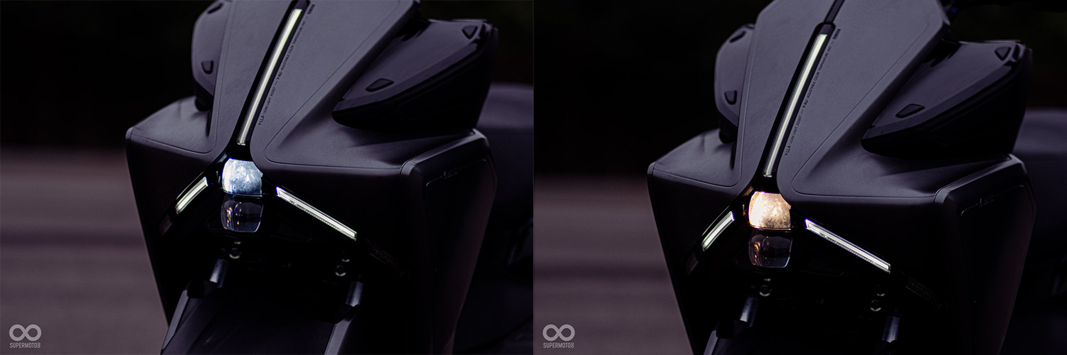 Y-AU可變色溫頭燈科技透過上方魚眼燈具切換兩種色溫,對應不同路況