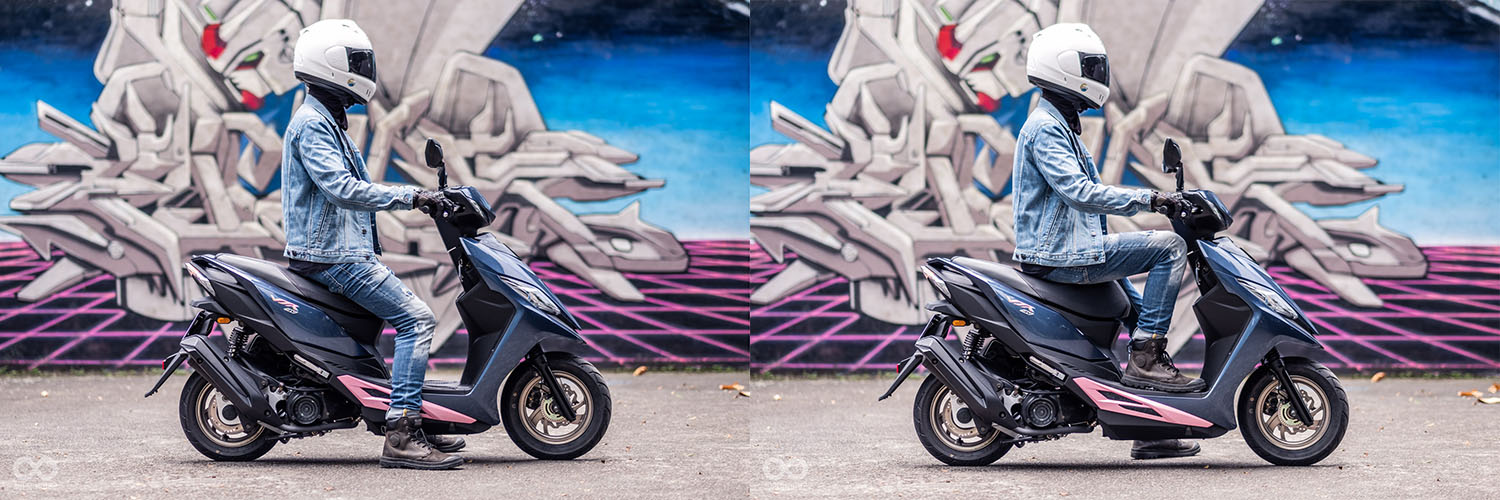 筆者身高180公分,雙腳能輕鬆踏地,手肘與膝蓋也不會撞在一起