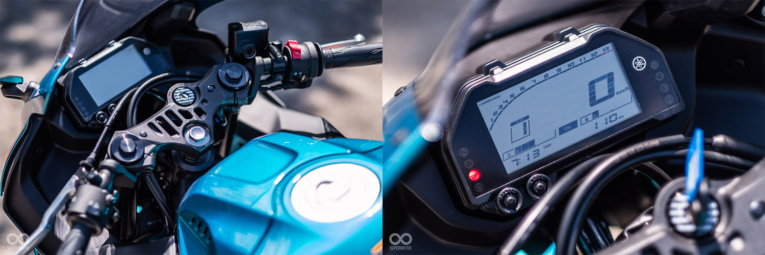 簍空的三角台看上去就像是改裝品一樣；原廠單色液晶儀表在大太陽下的辨識度相當的不錯