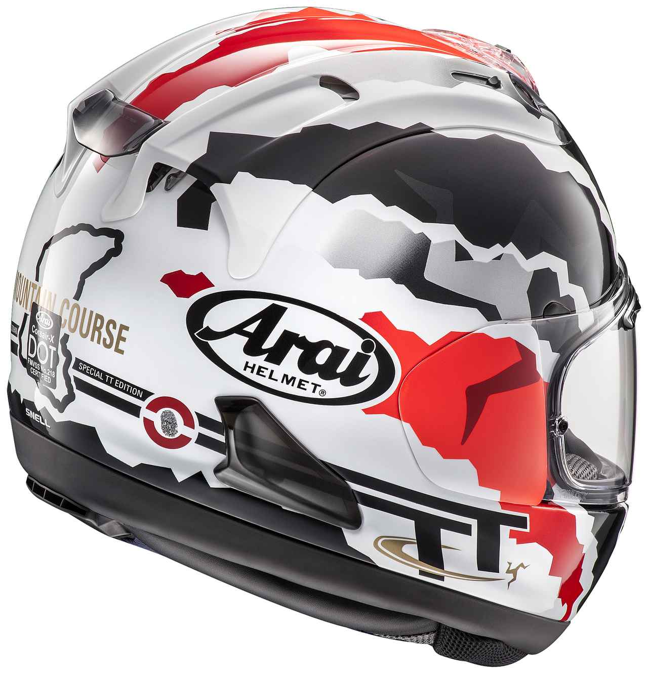 經過六年，ARAI 再度將當時的彩繪設計翻出來，套在最新帽體RX 7X 上。Doohan 個人專屬的鋸齒花紋改用紅黑色，曼島賽事的三曲腿浮水印也隱約的浮在其上，後腦為當時所跑的環山賽道路線圖及Doohan 指紋，相當特別