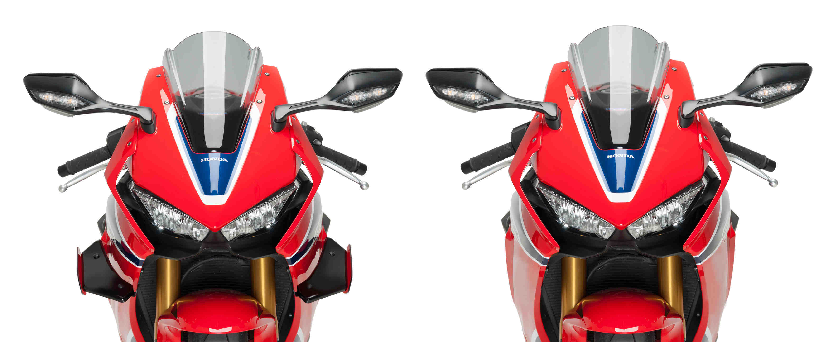Puig的改裝品小翅膀則是比較接近MotoGP Ducati廠隊最初使用的第一代定風翼的式樣，對比沒有安裝小翅膀的正面圖，也能看出裝上翅膀之後整輛車的正面視覺變得更加的戰鬥！