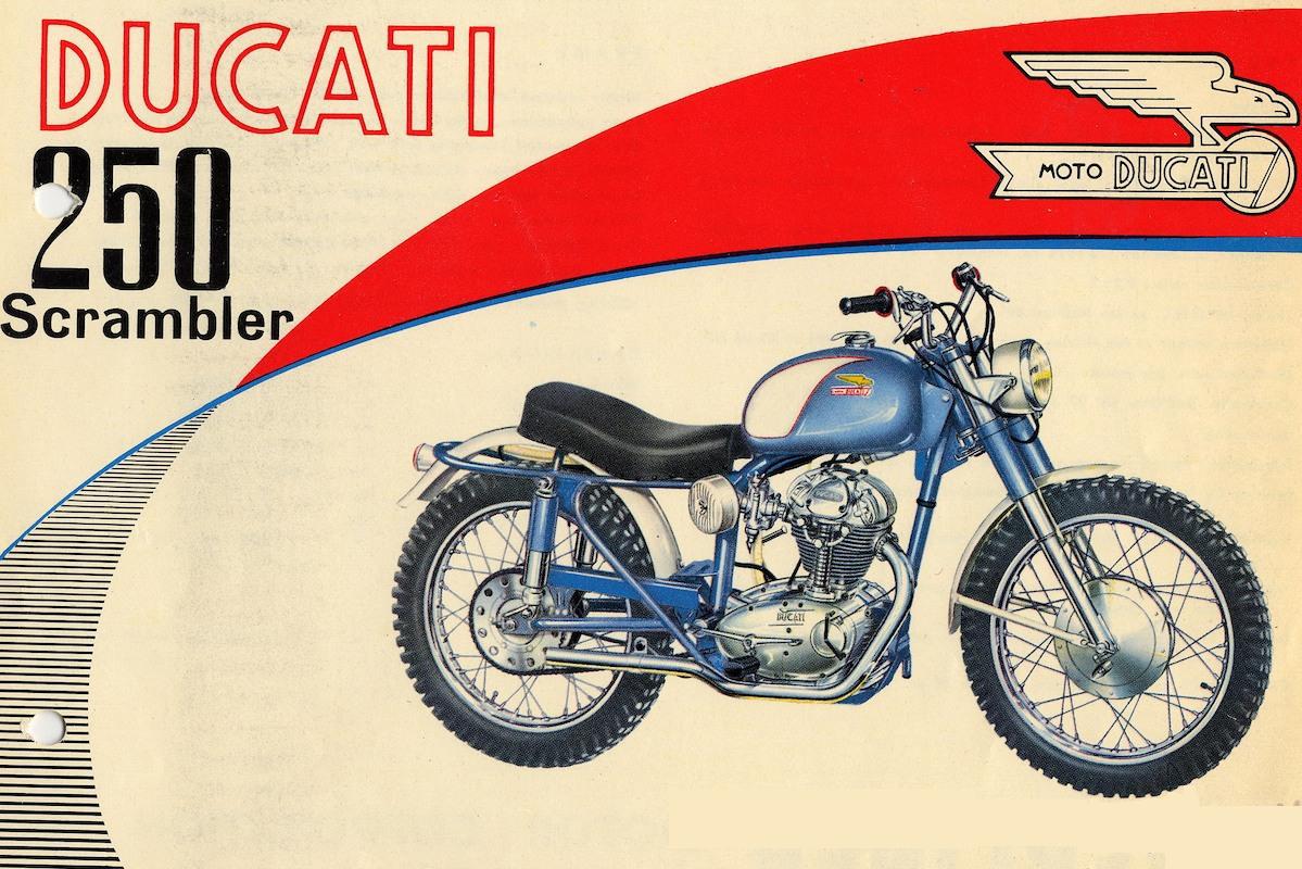 從早期的廣告中可以看到,Scrambler的設計僅是街車配上越野胎,以現在觀點來看會感覺平淡無奇,但是在當時可說是劃時代的設計