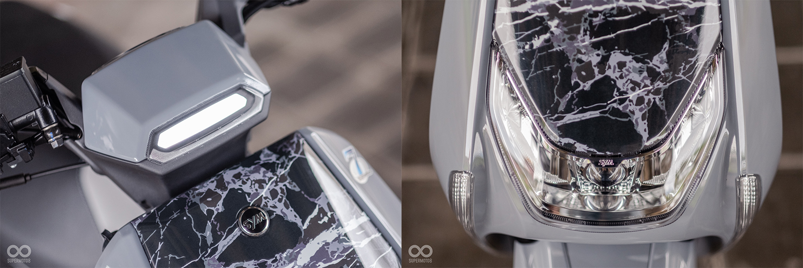 車頭上方握把前為LED日行燈，下方則有橫向下置式LED魚眼頭燈